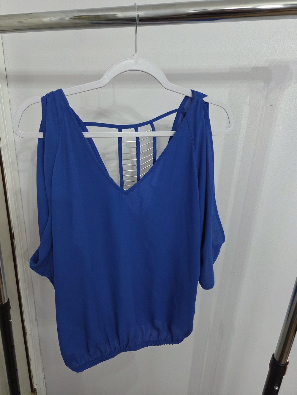 XOXO Royal Blue Cold-Shoulder V-Neck Tank with Strappy Back
